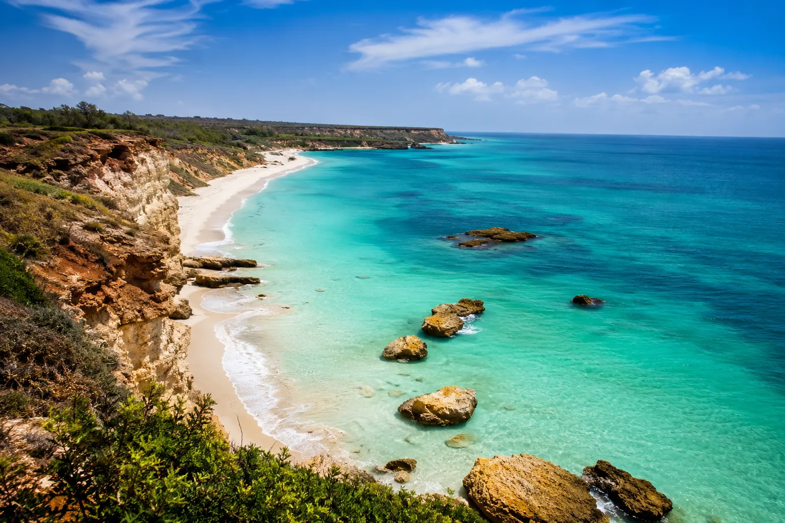 A quiet palm-fringed beach on the Angolan coast