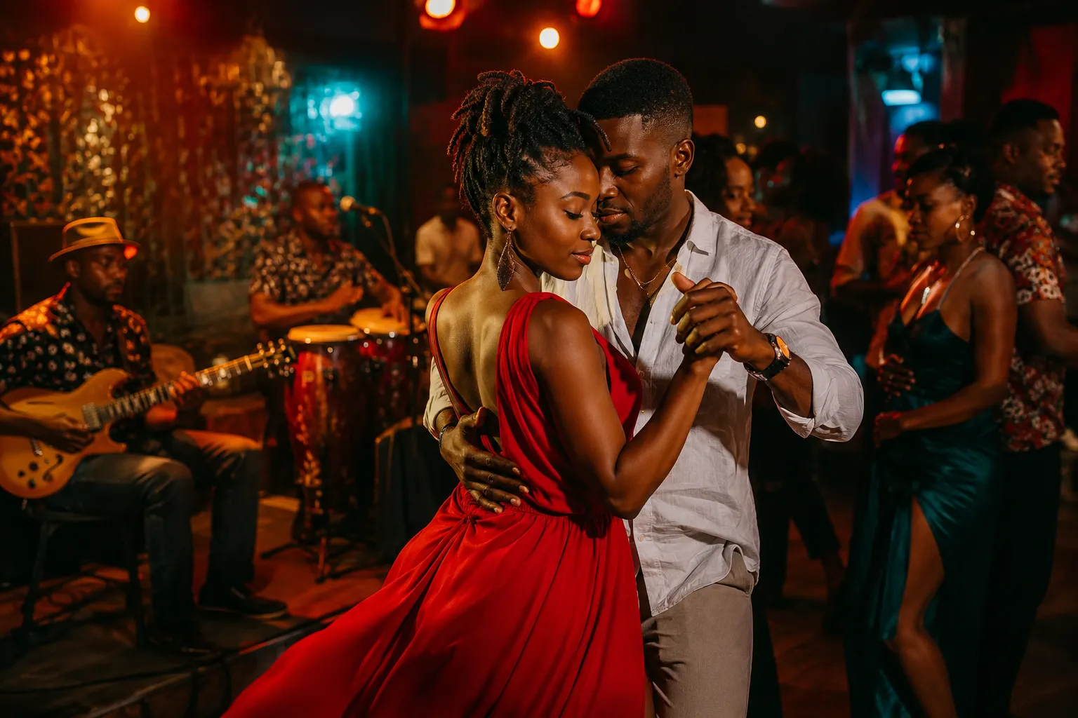 Dancers performing kizomba to live music in Angola