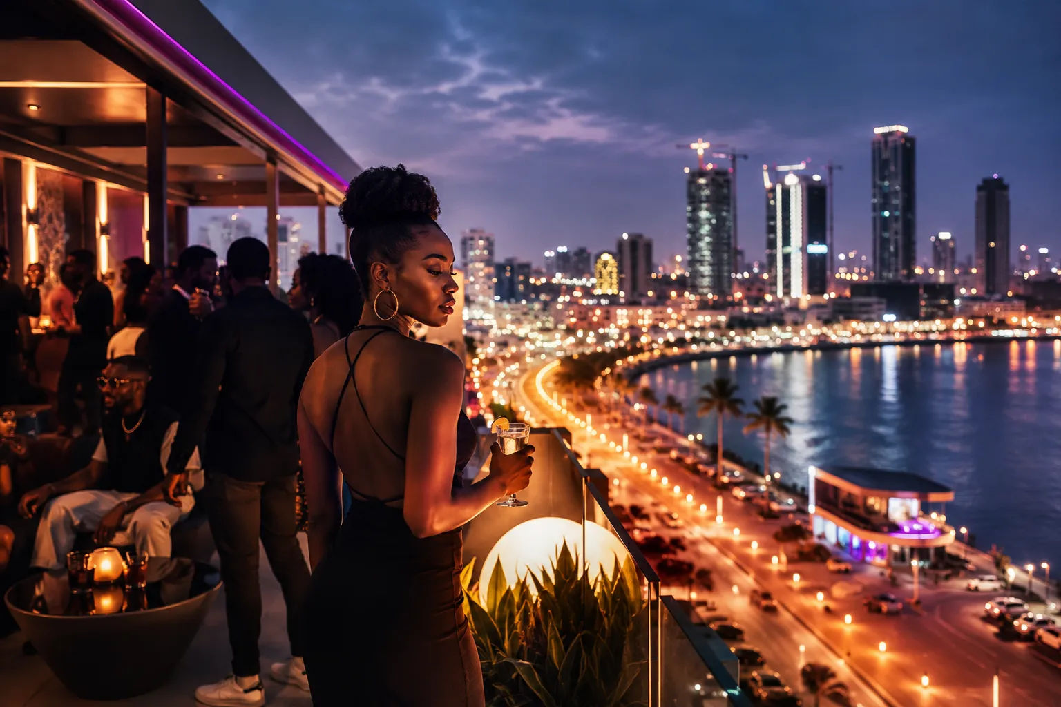 Nightlife on the Ilha do Cabo in Luanda after dark