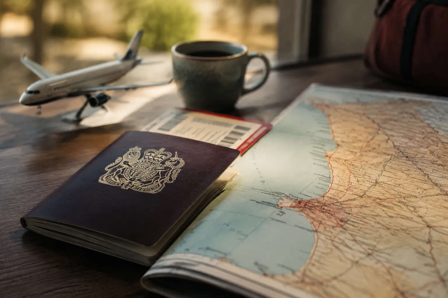 A UK passport with travel documents for an Angola trip