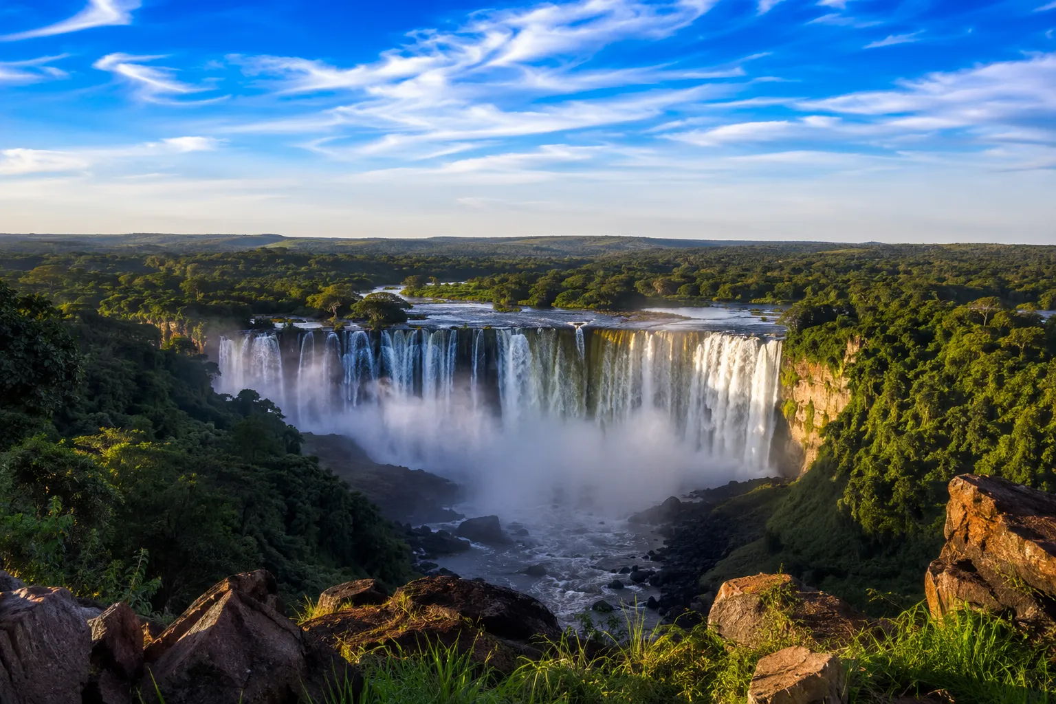 The horseshoe-shaped Kalandula Waterfalls in Malanje during the dry season