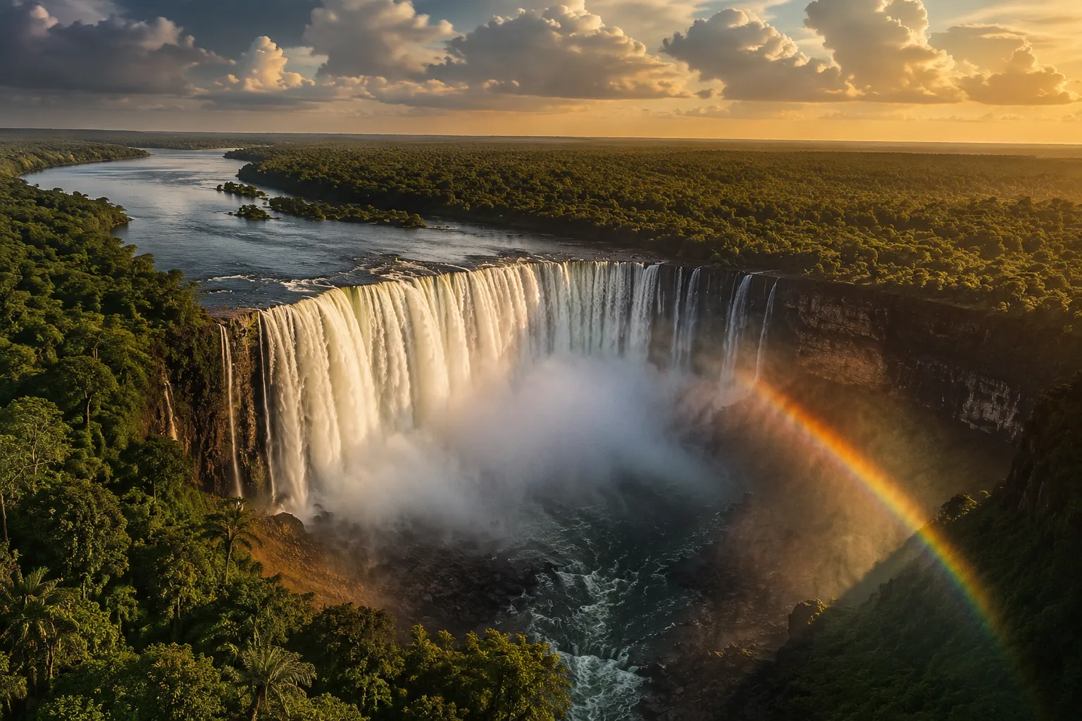 A powerful waterfall surrounded by green in Angola