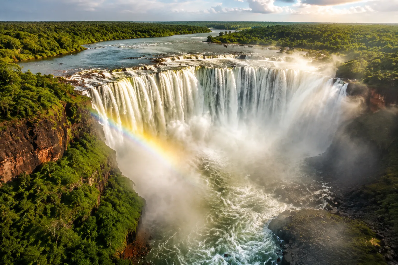 Aerial view of the horseshoe-shaped Kalandula Falls in Malanje, Angola