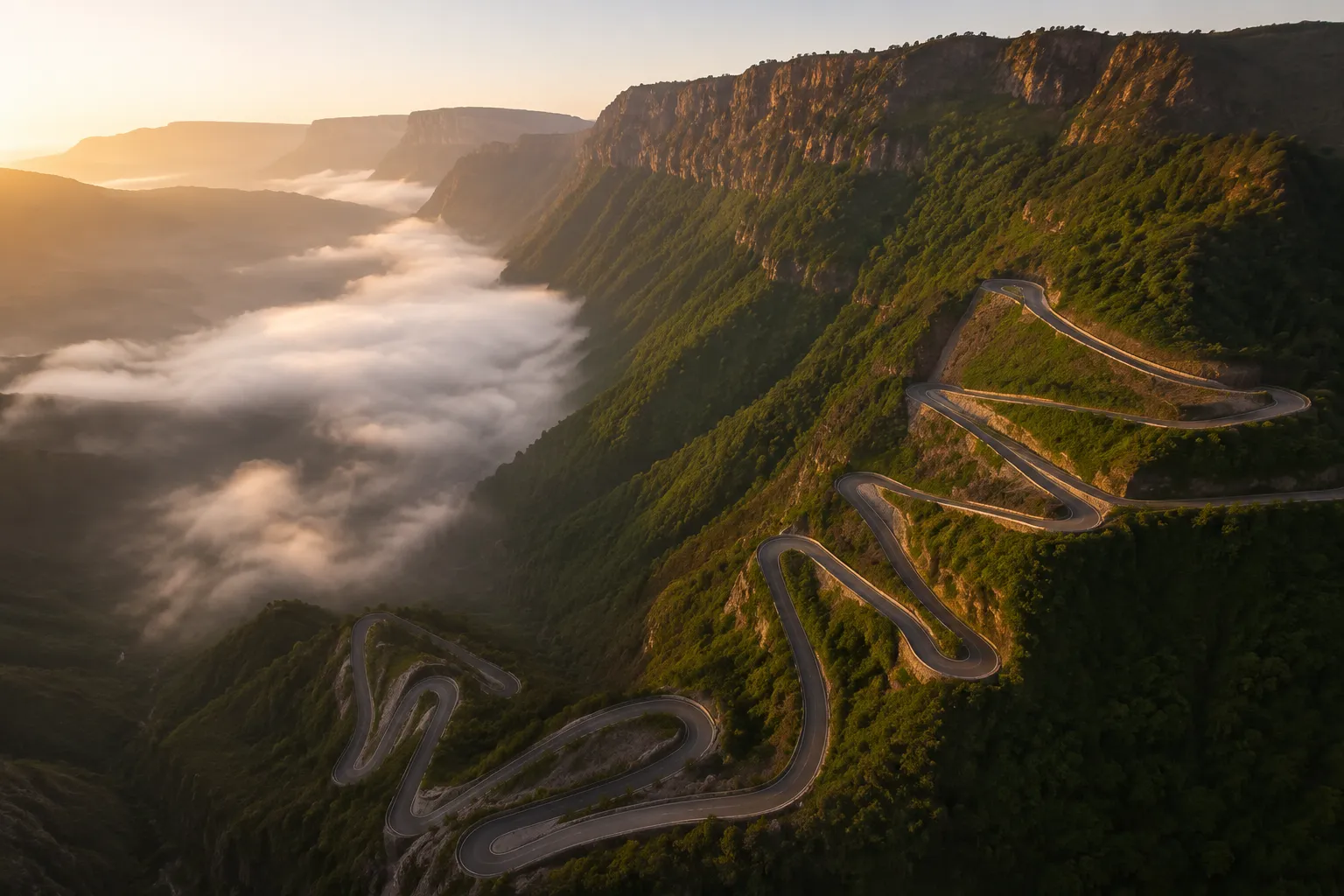 The winding hairpin bends of the Serra da Leba pass near Lubango, Angola
