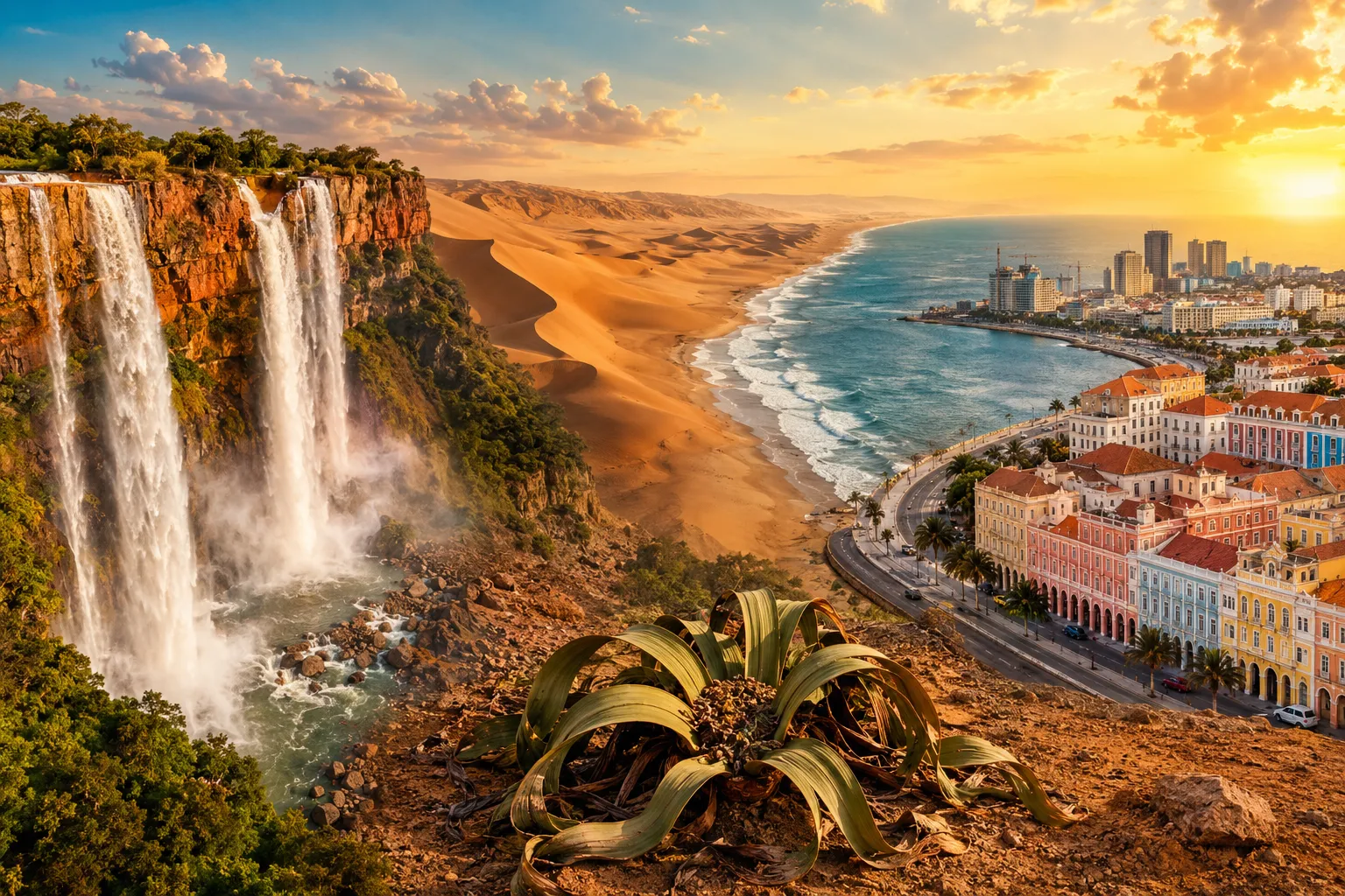 A sweeping view across a varied Angolan landscape